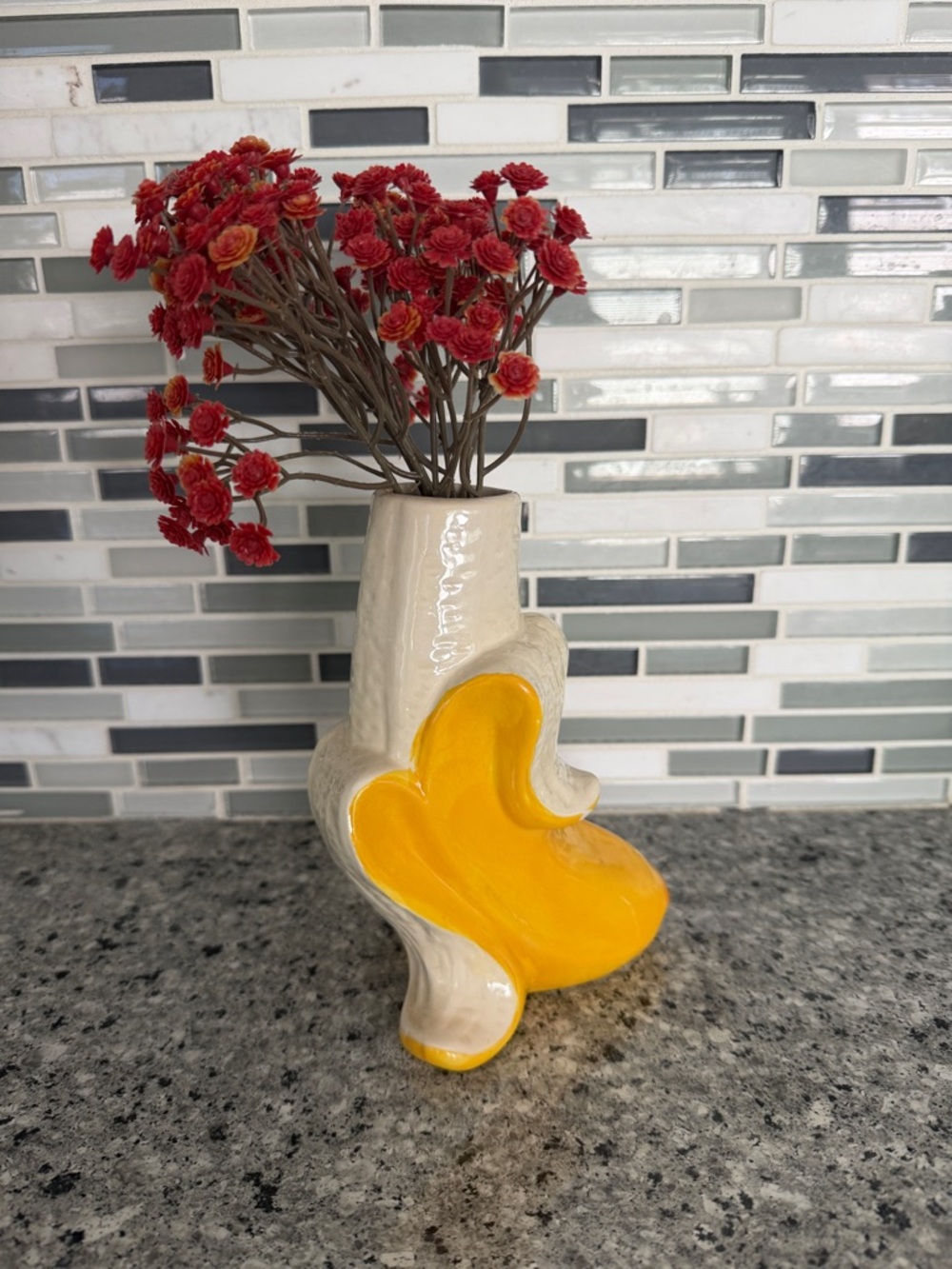 Ceramic Vase in Cream with Yellow Accent